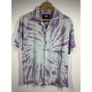 Petals and Peacocks Shirt Mens Medium Tie Dye Short Sleeve Button Down Rayon